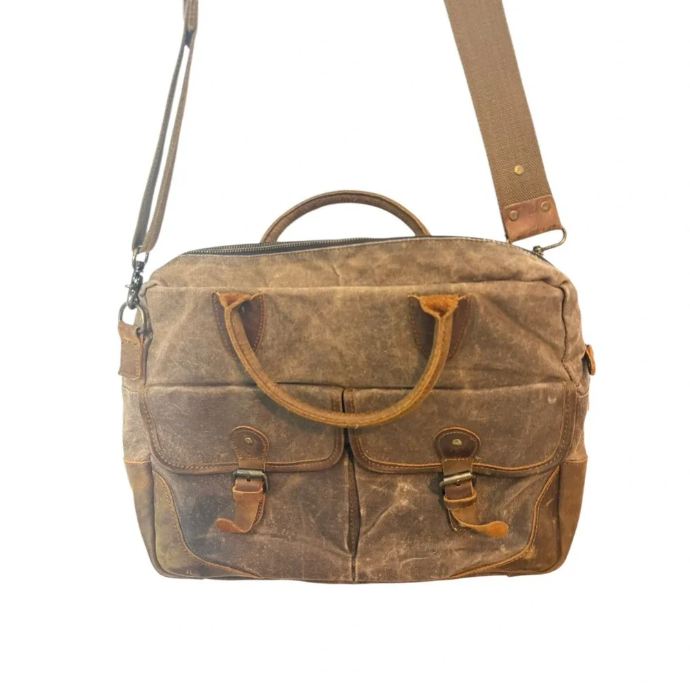 S-ZONE Canvas Leather Laptop Tote‎ Bag Briefcase Messenger Shoulder Strap Handle